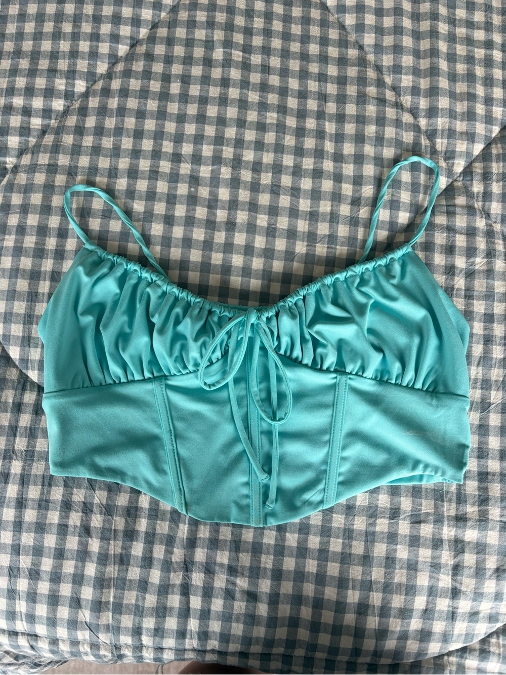 Garage Aqua Drawstring Bustier Crop Top